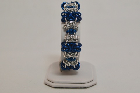 Graduating Byzantine Gridlock Cuff in Blue Anodized Aluminum and Bright Aluminum